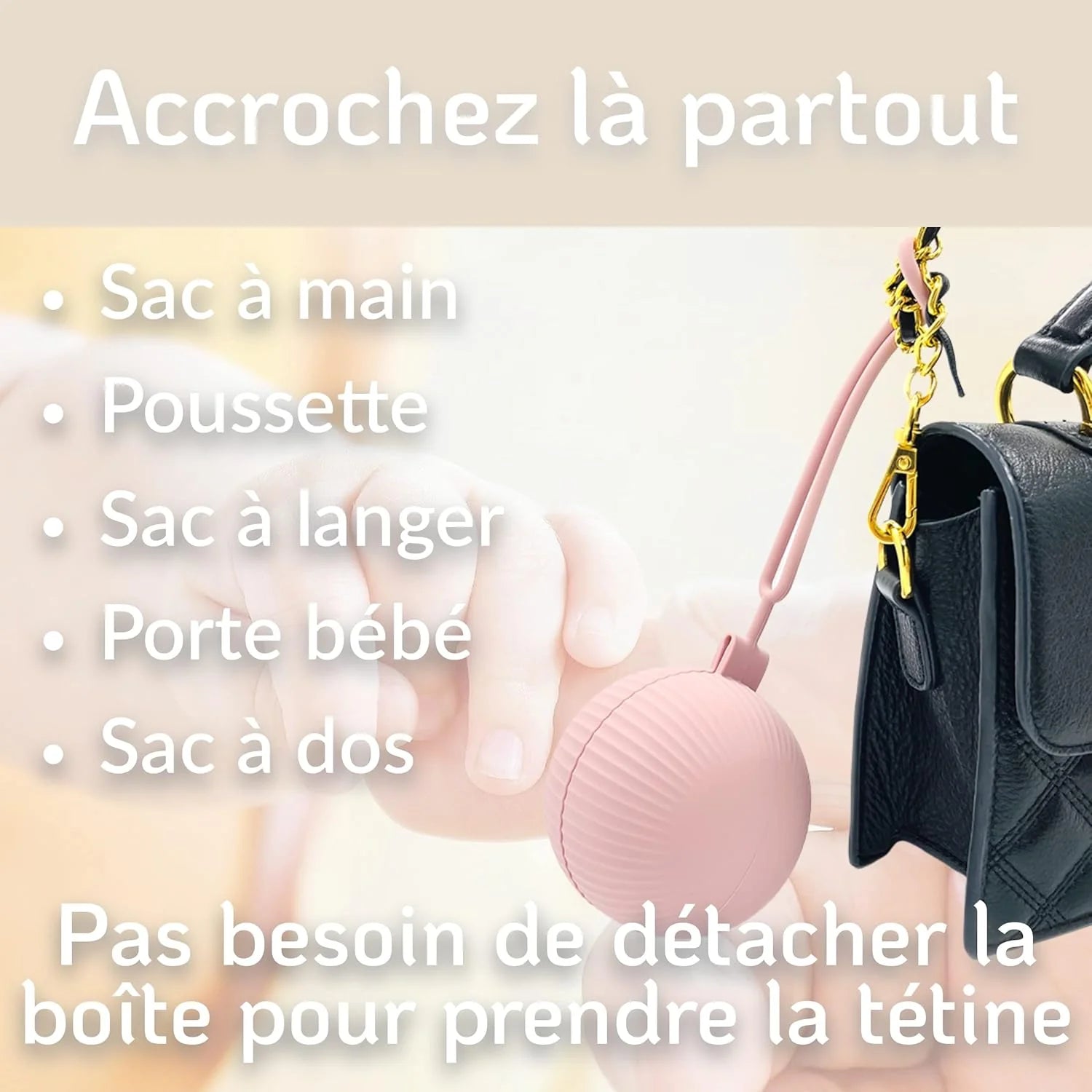 Boîte à tétines accrochée au sac à langer