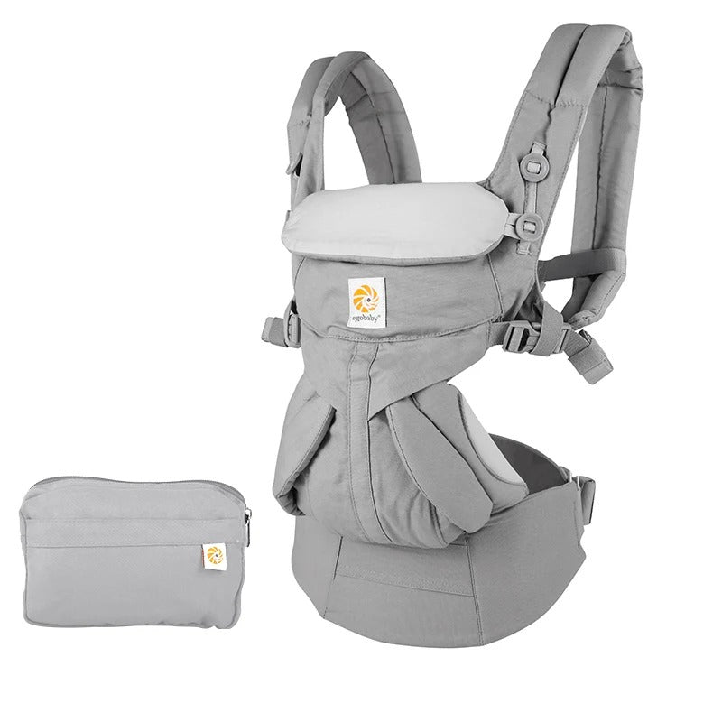 Porte-bébé Breathe Baby Bag plié et rangé dans sa housse de transport couleur gris
