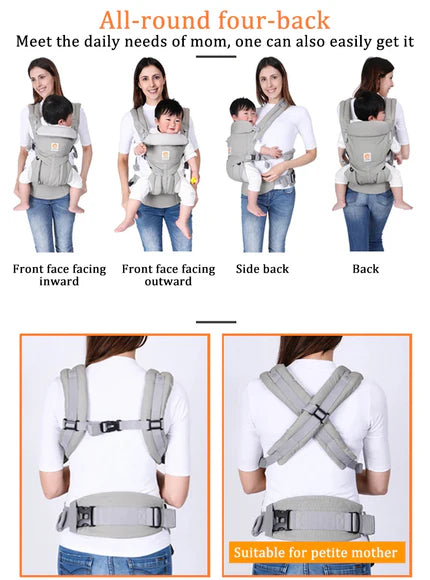Parent portant le Breathe baby Bag en position dorsale lors d'une promenade