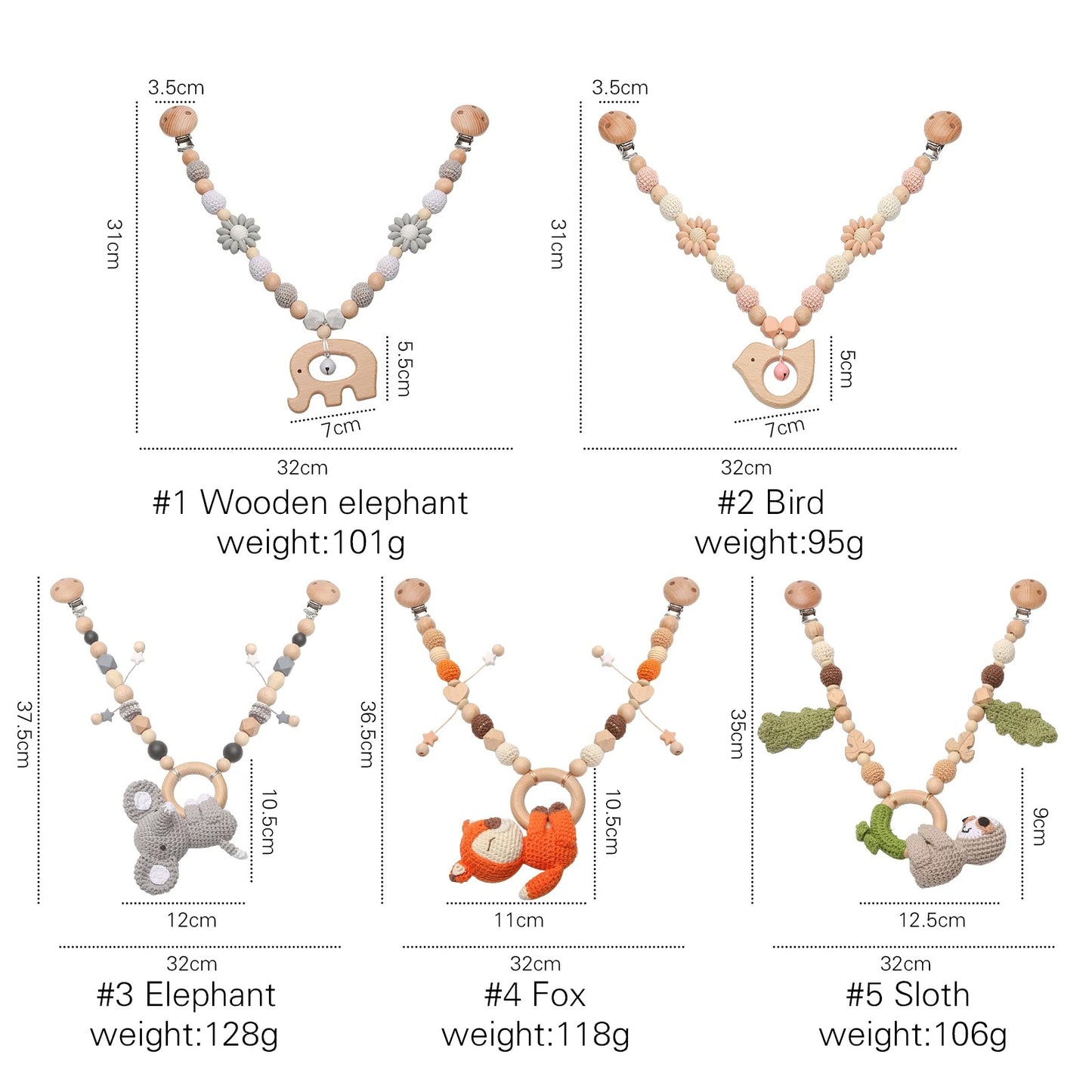 Chaine suspendue de poussette pour bébé. Jouet d'éveil. Jouets en bois