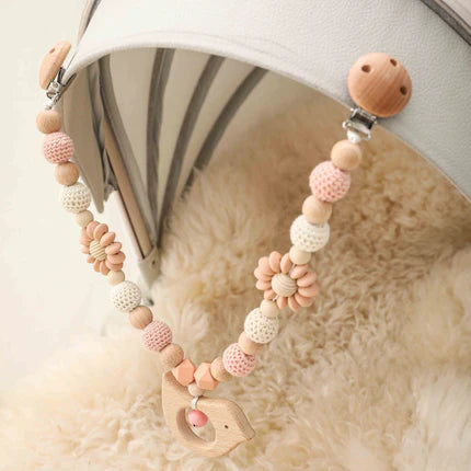 Chaine suspendue de poussette pour bébé. Jouet d'éveil. Thème oiseau en bois