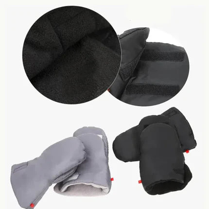 Chauffe-main pour poussette utilisé lors d'une promenade hivernale