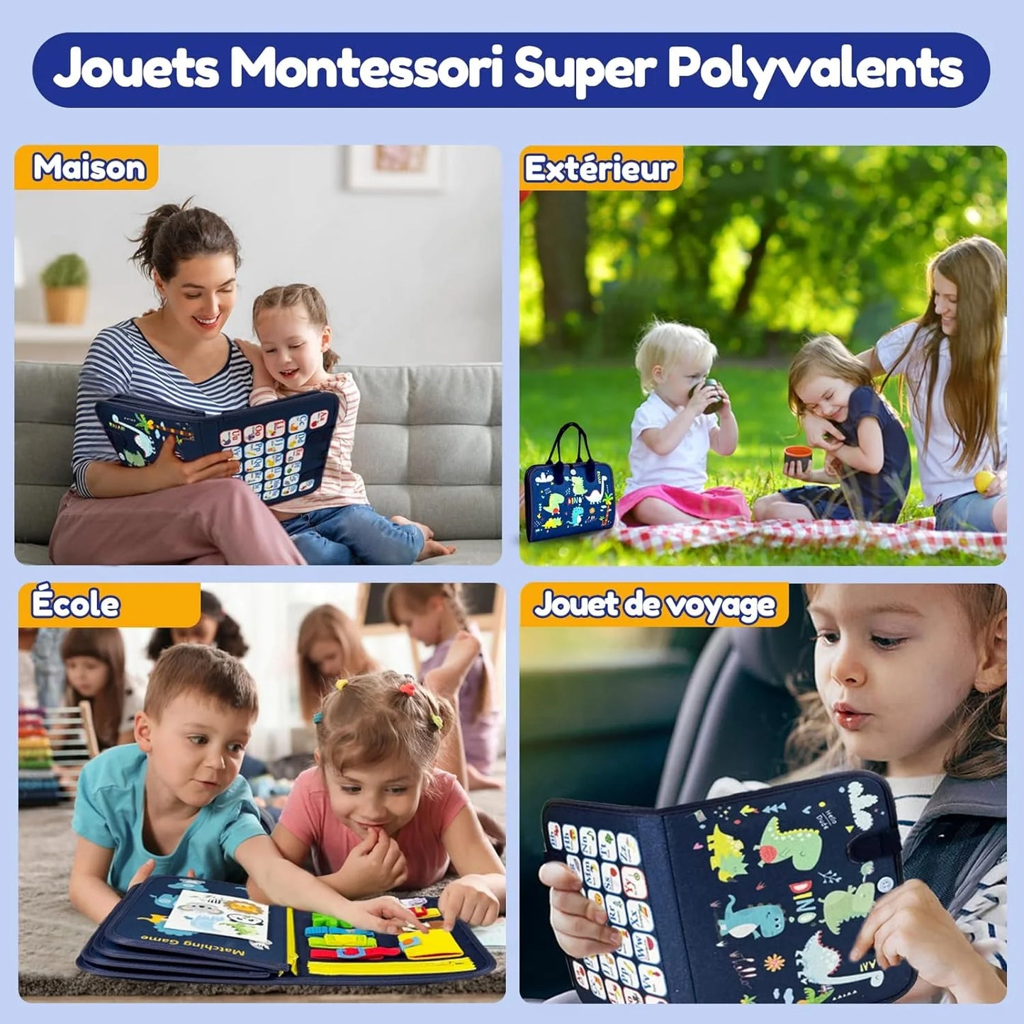 jeu tactile Montessori en tissu pour enfant - éveil sensoriel et motricité fine