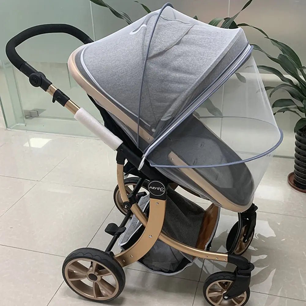 Moustiquaire universelle pour poussette bébé bordure blanche et grise