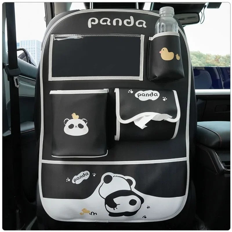 Organiseur de siège arrière de voiture pour enfant super pratique, sobre, joli et rigolo sur le thème panda. Idéal pour les long trajets