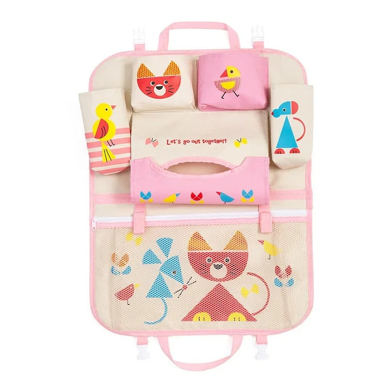 Organiseur de siège de voiture pour enfants rigolo et pratique de couleur rose