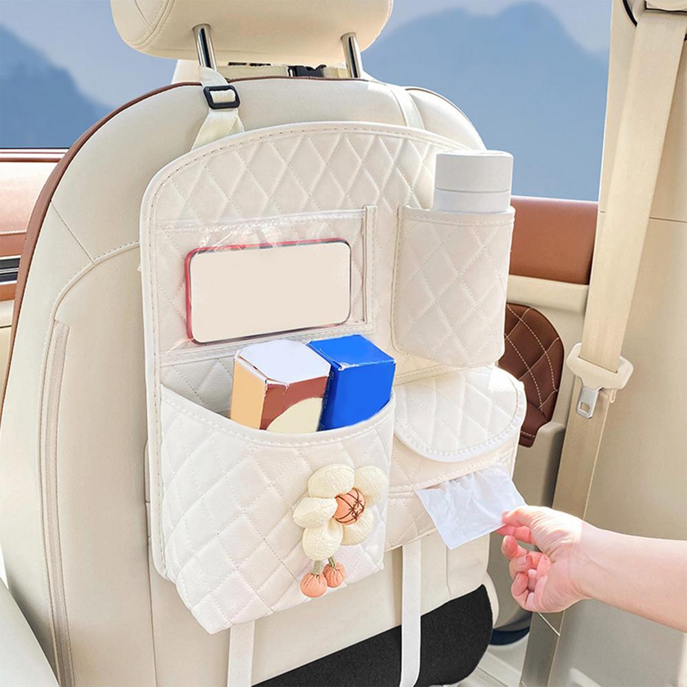 Organiseur de voiture pour enfant  pratique est équipé de multiples rangements, pour le  téléphone, pour mettre des lingettes motif florale
