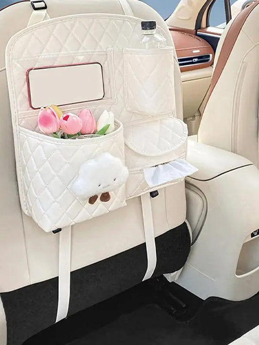 Organiseur de voiture pour enfant  pratique est équipé de multiples rangements, pour le  téléphone, pour mettre des lingettes motif nuage
