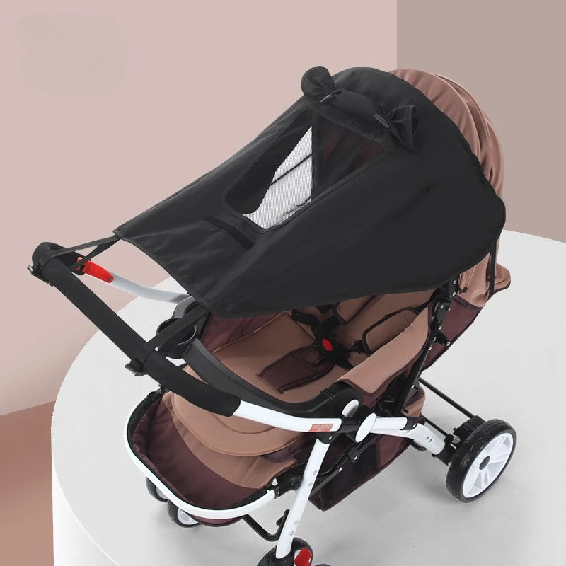 Pare-soleil poussette bébé anti-UV, respirant et facile à installer avec fenêtre de couleur noir