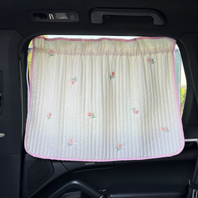 Rideau brise-vue universel en coton - protection solaire bébé sur le thÚme des tulipes