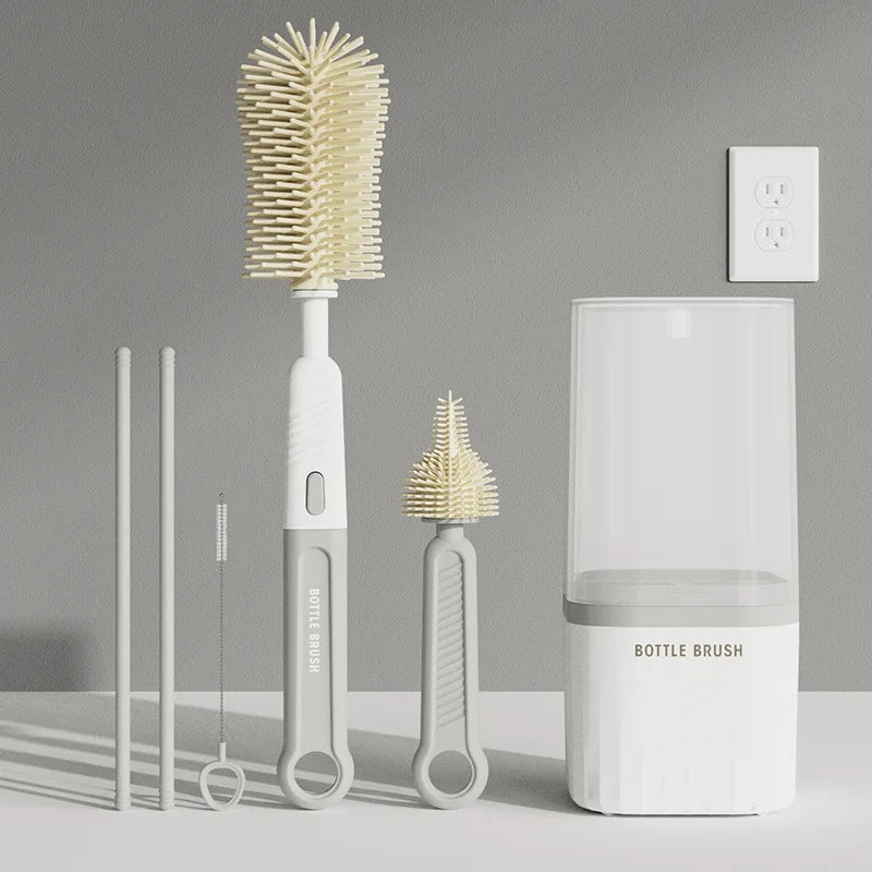 Set complet de nettoyage pour biberon - brosse silicone+ égouttoir design de couleur gris