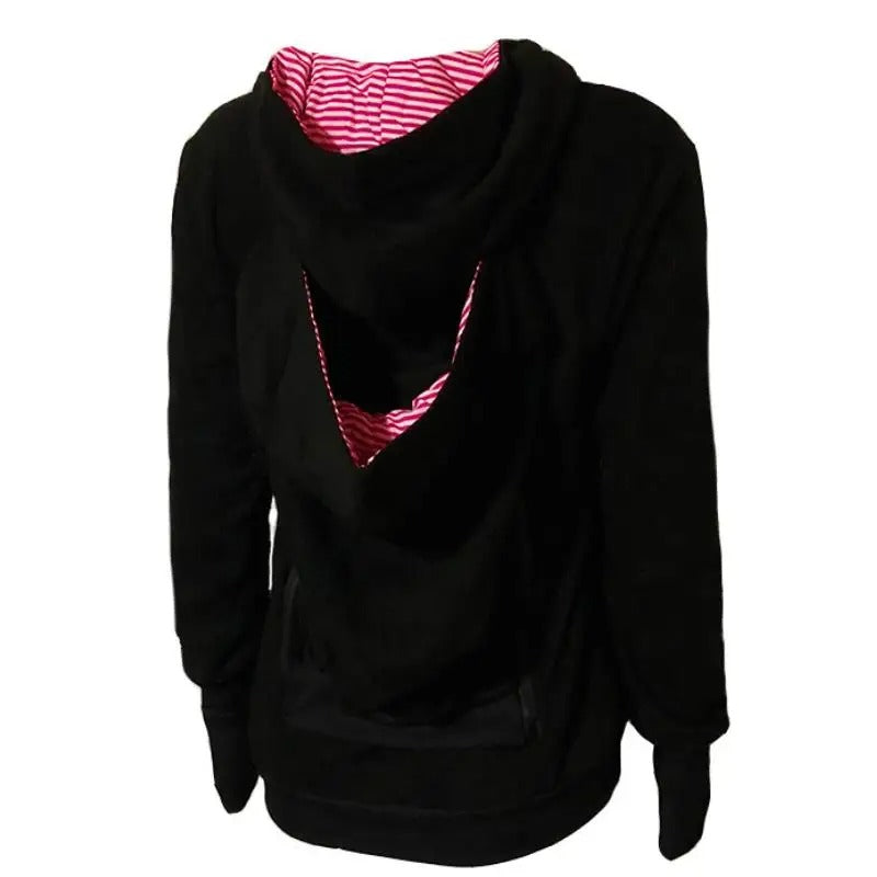 Pull kangourou maman avec ouverture pour bébé couleur noir et rouge