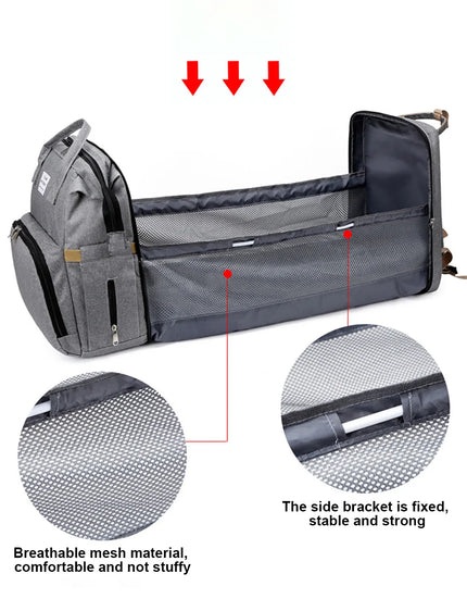 Vue du Big Back Pack utilisé comme berceau de voyage pour bébé en extérieur