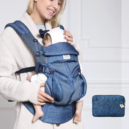 Porte-bébé Breathe Baby Bag plié et rangé dans sa housse de transport couleur jeans