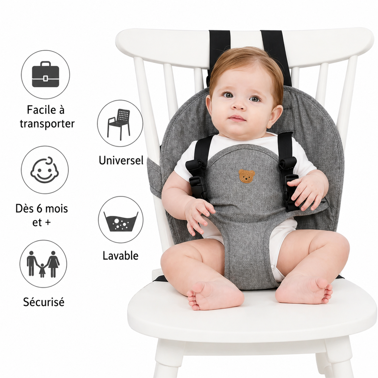 Ceinture de sécurité installée sur une chaise haute pour bébé