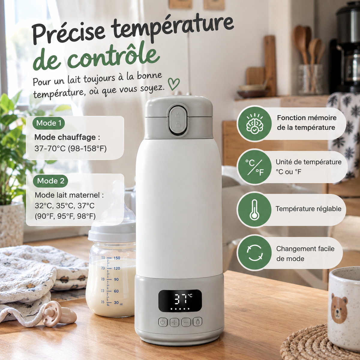 Chauffe-biberon 100 W avec température réglable pour réchauffer l'eau et le lait de bébé rapidement
