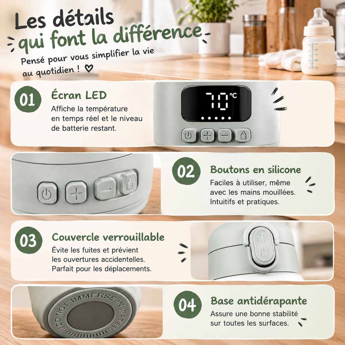 Chauffe-biberon portable rechargeable 16 000 mAh pour chauffer le lait de bébé à la maison ou en voyage