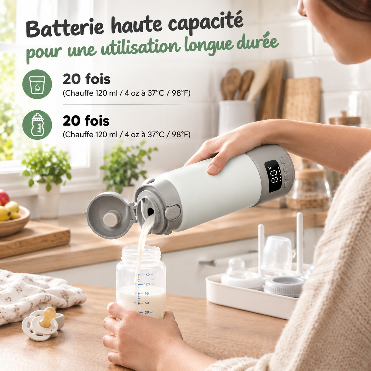 Chauffe-lait portable 500 ml en acier inoxydable 316 pour préparer les biberons de bébé en déplacement