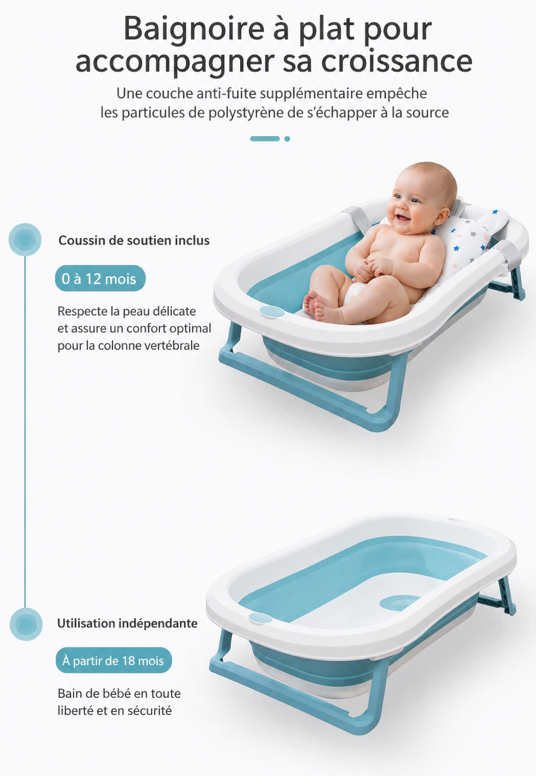 coussin de bain bébé soutien ergonomique sécurité tête cou dos nouveau-né