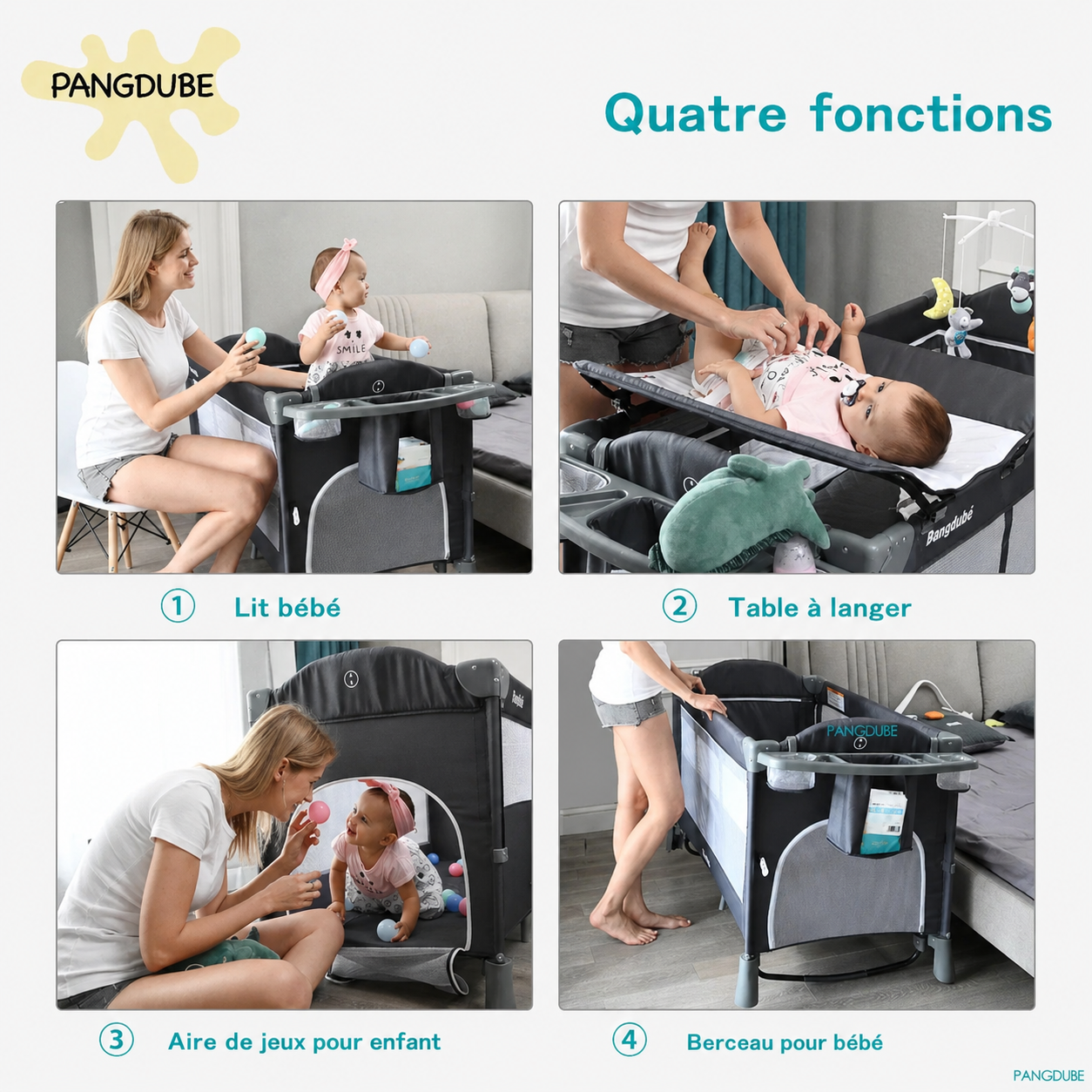 Lit parapluie bébé 3 en 1 déplié avec espace de sommeil sécurisé
