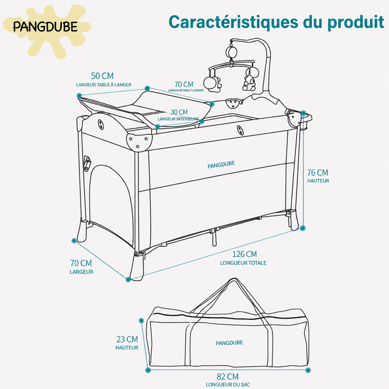 Lit parapluie bébé réglable avec deux niveaux de hauteur évolutif