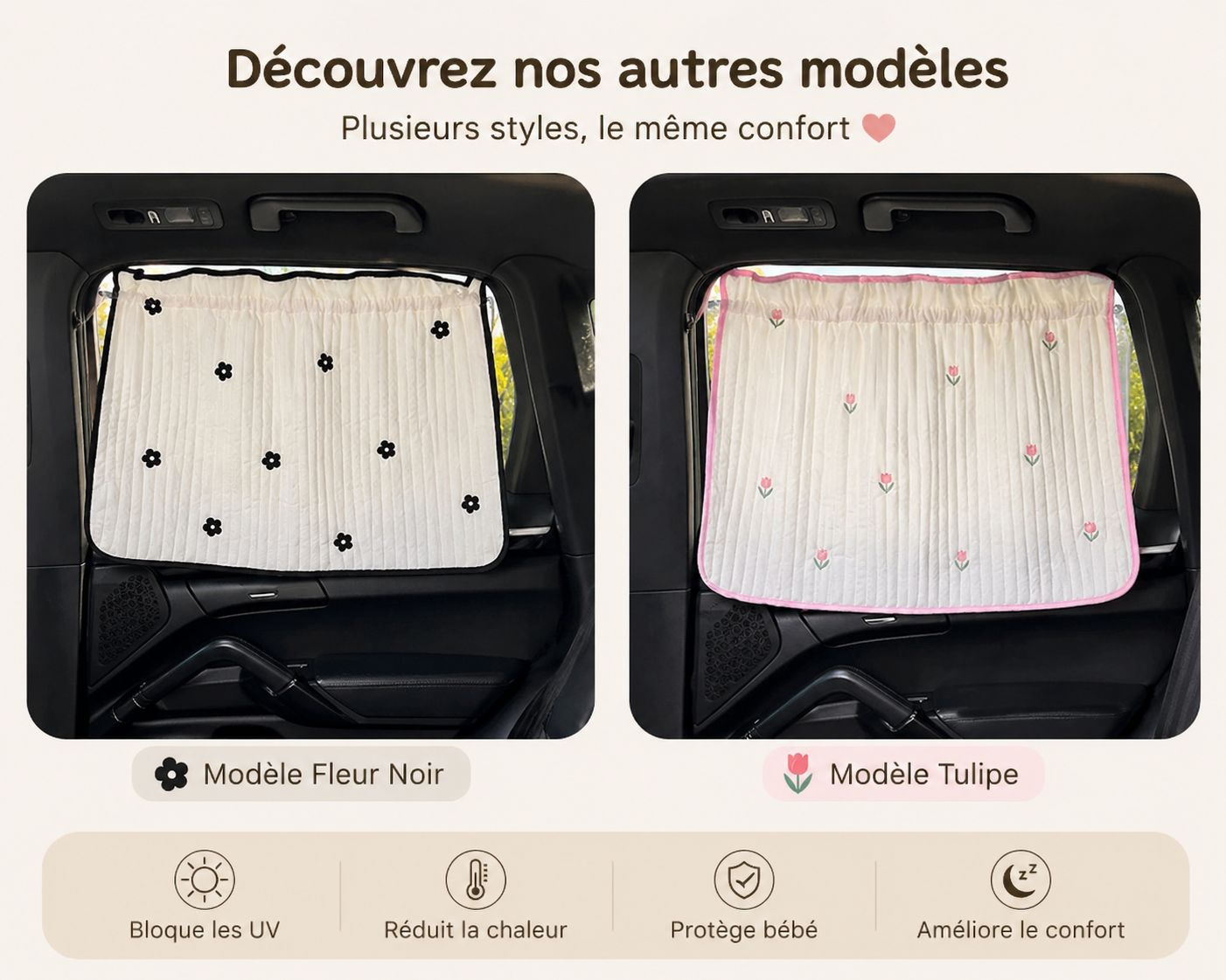 Pare-soleil bébé en coton à motifs mignons -  Confortable et pratique à motif fleur