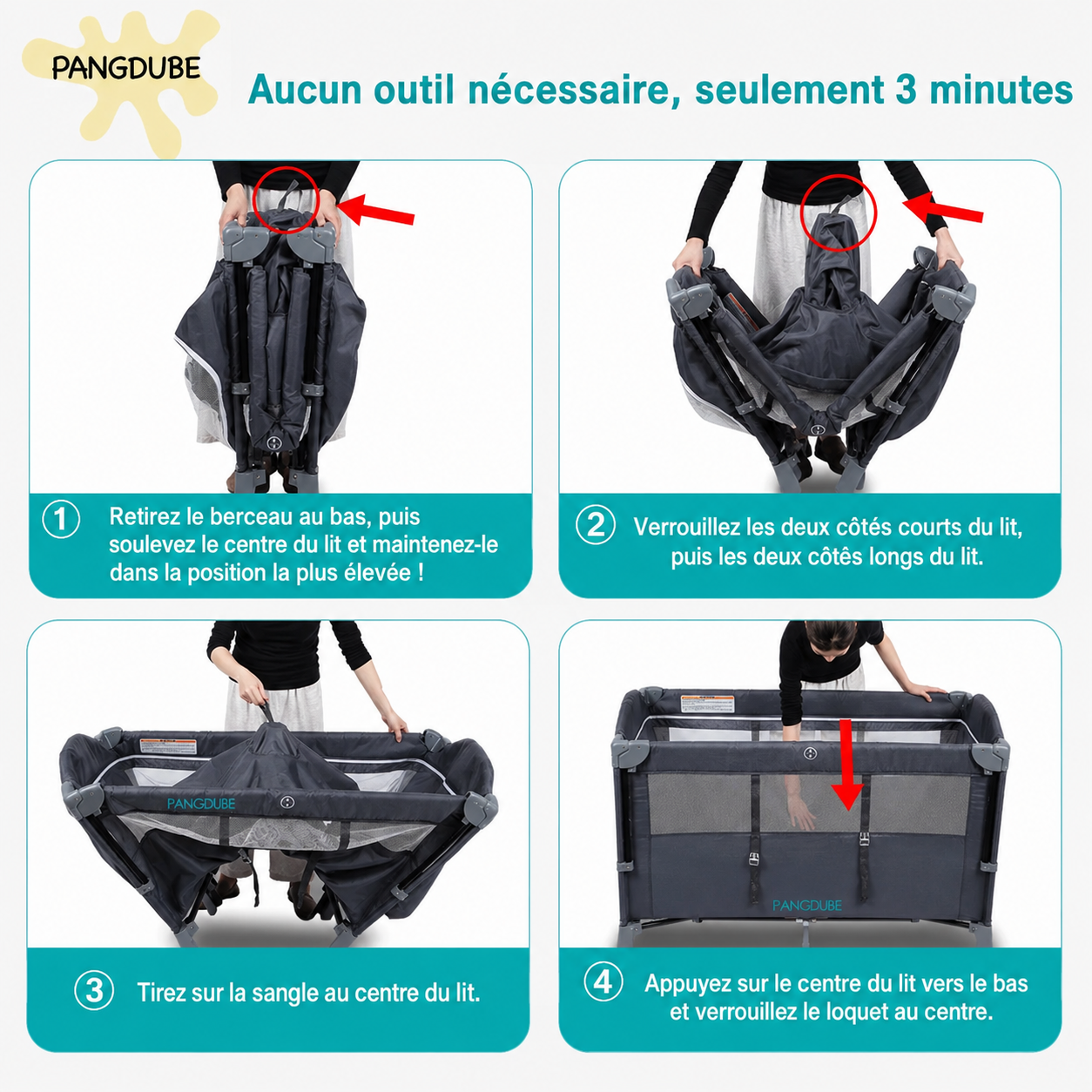 Lit Parapluie 3 EN 1 pour Bébé - Lit, Parc et Table à Langer Pratique et Compact