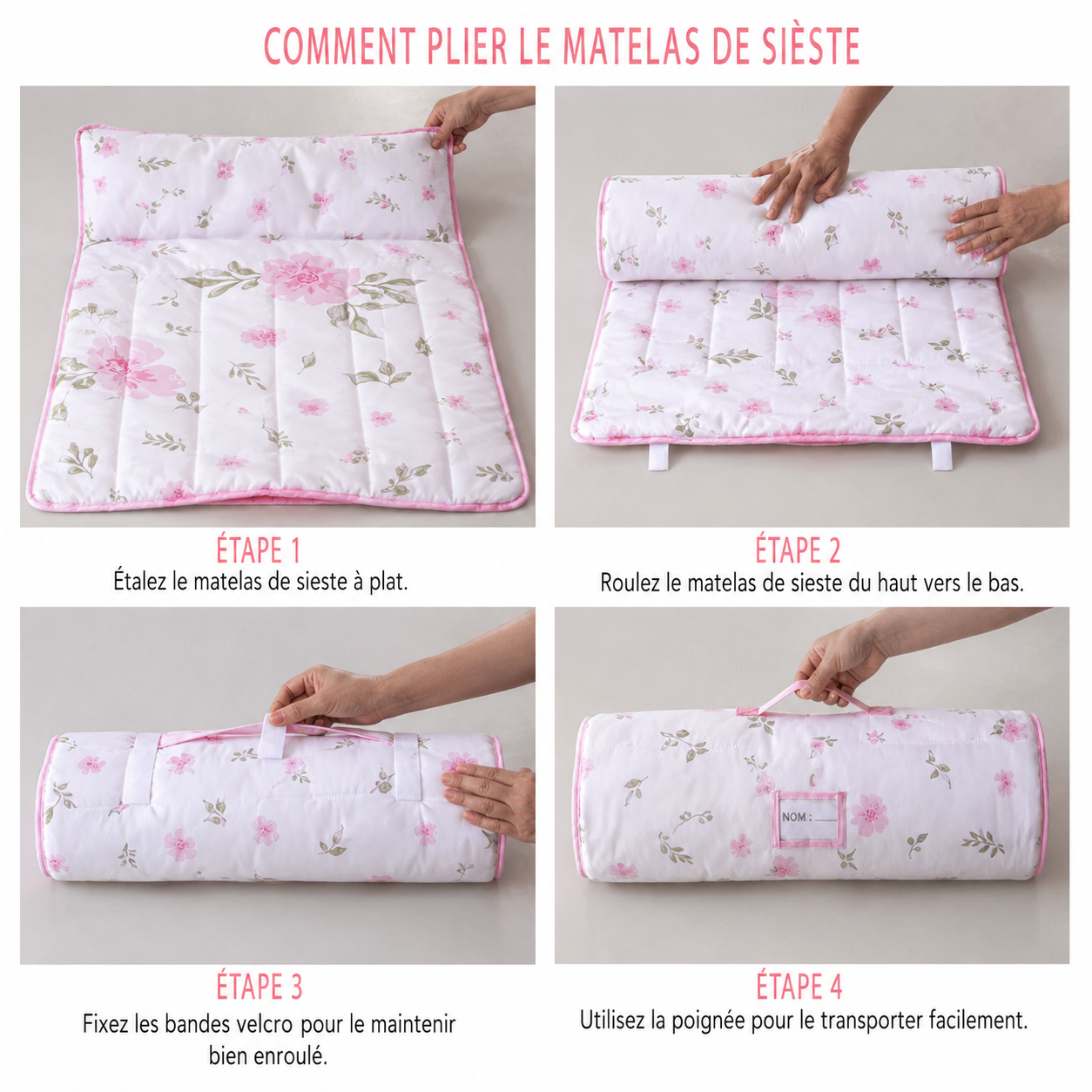 Tapis de sieste pour enfant enroulé avec poignée de transport facile à porter