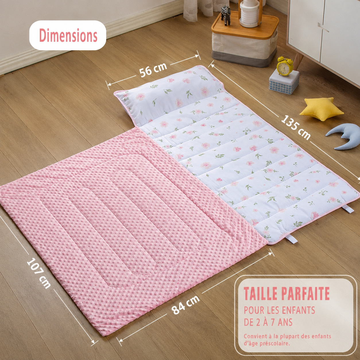Tapis de sieste pour enfant confortable avec tissu doux et oreiller ergonomique